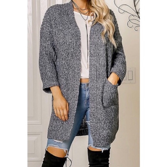 Gray Thick Knit Cardigan Sweater w/ Front Pockets - Picture 4 of 4